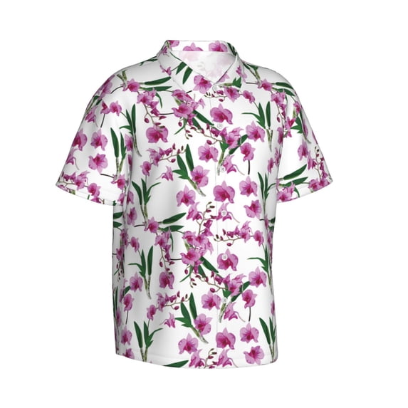 Goofa Orchids Flowers Hawaiian Shirt for Men, Unisex Summer Beach Casual Short Sleeve Button Down Shirts,Aloha Tropical Floral print shirt-Large