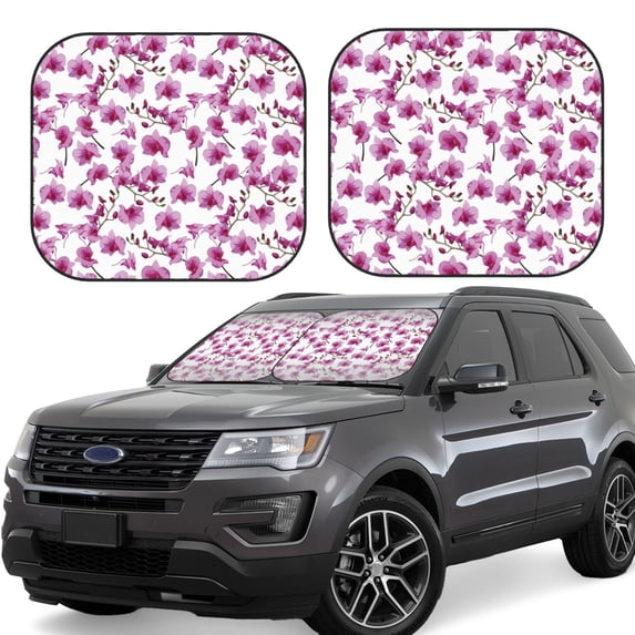 Goofa Orchids Flowers Pattern 2 Piece Car Windshield Sun Shade Foldable | Front Windshield Shade for Sun, Heat and UV Rays | Sunshade for Car Front Window-Large