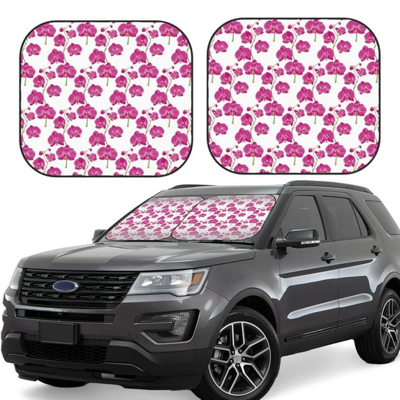 Goofa Orchids Flowers Pattern 2 Piece Car Windshield Sun Shade Foldable | Front Windshield Shade for Sun, Heat and UV Rays | Sunshade for Car Front Window-Small