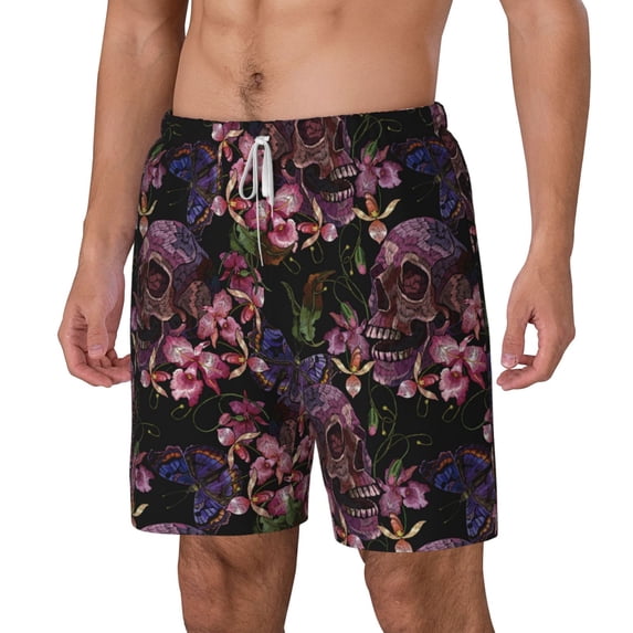 Goofa Orchids Flowers Printed Men's Swim Trunks Board Shorts Quick Dry Mens Swimming Trunks with Compression Liner,Breathable Fit Hawaii Beach Shorts-3X-Large