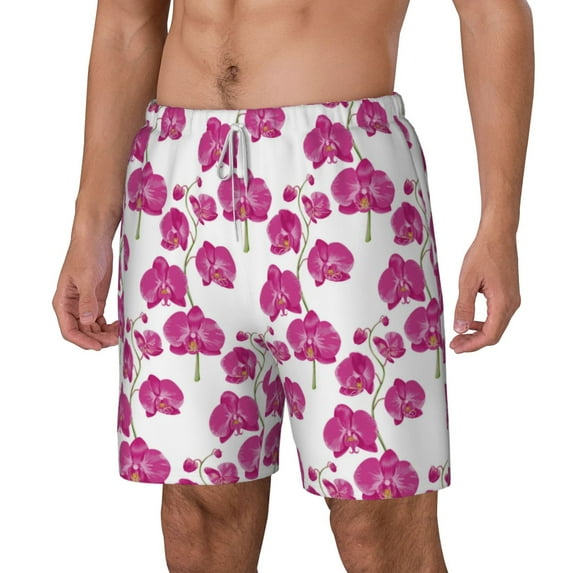 Goofa Orchids Flowers Printed Men's Swim Trunks Board Shorts Quick Dry Mens Swimming Trunks with Compression Liner,Breathable Fit Hawaii Beach Shorts-3X-Large