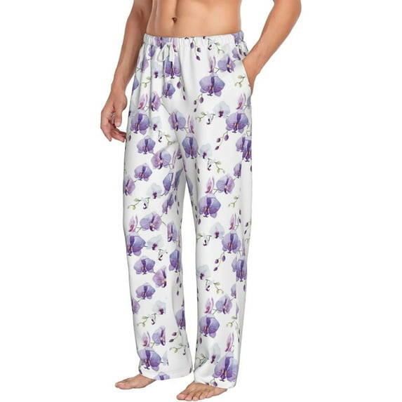 Goofa Orchids Flowers Printed Soft Pajama Pants for Men, Wide Leg Comfy Casual Lounge Yoga Pants-Large