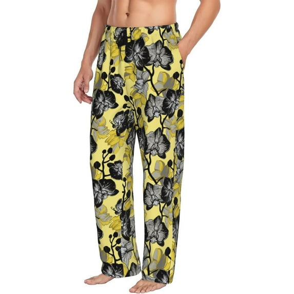 Goofa Orchids Flowers Printed Soft Pajama Pants for Men, Wide Leg Comfy Casual Lounge Yoga Pants-Medium