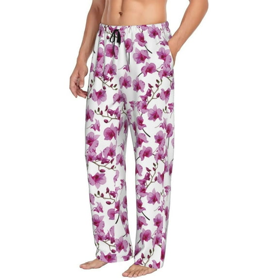 Goofa Orchids Flowers Printed Soft Pajama Pants for Men, Wide Leg Comfy Casual Lounge Yoga Pants-Medium