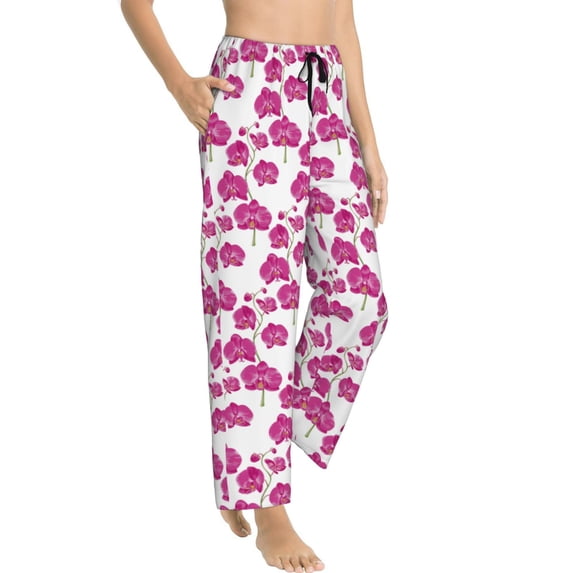 Goofa Orchids Flowers Printed Soft Pajama Pants for Women, Wide Leg Comfy Casual Lounge Yoga Pants-X-Large