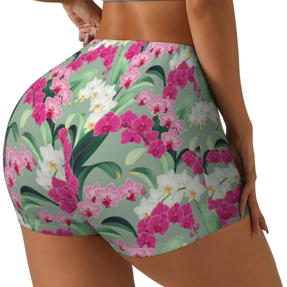 Goofa Orchids Flowers Printed Workout Shorts Women Seamless Scrunch Butt Lifting High Waisted Gym Booty Shorts Elastic Workout Shorts-Small