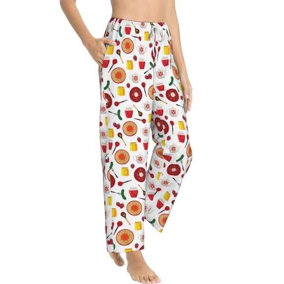 Goofa Oriental Cuisine Printed Soft Pajama Pants for Women, Wide Leg Comfy Casual Lounge Yoga Pants-X-Large