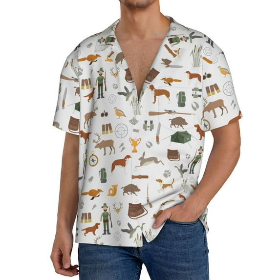 Goofa Outdoor Living Printed Men's Casual Short-sleeved Shirt,Lightweight Breathable Button-down,Summer Casual men's top,Versatile Fashion shirt-Small