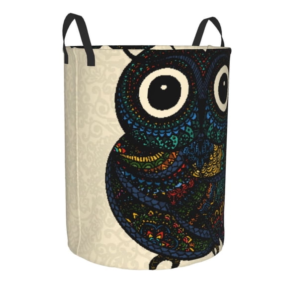 Goofa Owl with Mandala Printed Circular Hamper,Laundry Basket with Handles,Storage Baskets Foldable,Large Capacity Laundry Hamper-Medium