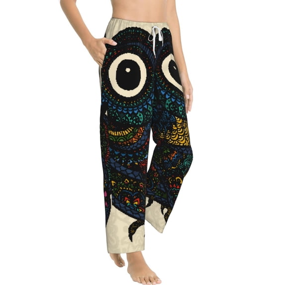 Goofa Owl with Mandala Printed Soft Pajama Pants for Women, Wide Leg Comfy Casual Lounge Yoga Pants-Medium