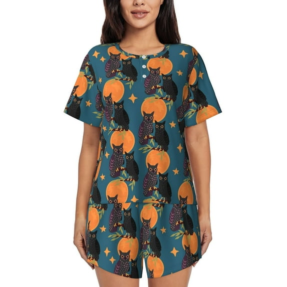 Goofa Owls In Cartoon Style for Womens Cotton 2 Piece Pajamas Set Classic Short Sleeve Pjs Set Soft Button Down Sleepwear Loungewear-XX-Large