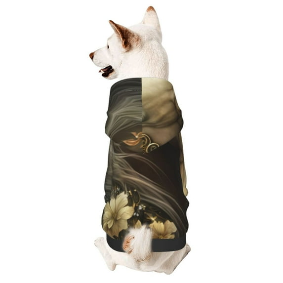 Goofa Palatial Gold Pattern Horse Pattern Small Dog Sweater Hoodies Pet Grey Hooded Soft Fleece Sweatshirts with Pocket Fall Winter Puppy Cat Sweaters Warm Clothes-X-Small