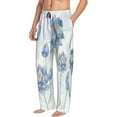thumbnail image 1 of Goofa Pale Blue Lotus Flowers Printed Soft Pajama Pants for Men, Wide Leg Comfy Casual Lounge Yoga Pants-X-Large, 1 of 9