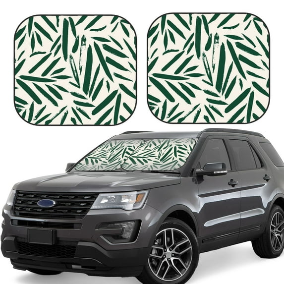 Goofa Palm Branch With Leaves Pattern 2 Piece Car Windshield Sun Shade Foldable | Front Windshield Shade for Sun, Heat and UV Rays | Sunshade for Car Front Window-Medium