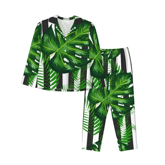 Goofa Palm Greenery Printed Women’s 2 Piece Pajama Set Super,Pajamas Women's Long Sleeve Sleepwear Soft Button Down Loungewear Pjs Lounge Set Nightwear-