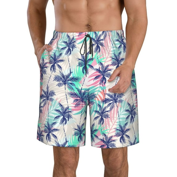 Goofa Palm Leaves Printed Mens Swim Trunks Summer Quick Dry Short Beach Swimwear Bathing Suits-Medium