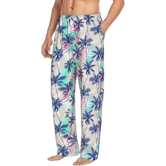 Goofa Palm Leaves Printed Soft Pajama Pants for Men, Wide Leg Comfy Casual Lounge Yoga Pants-Medium