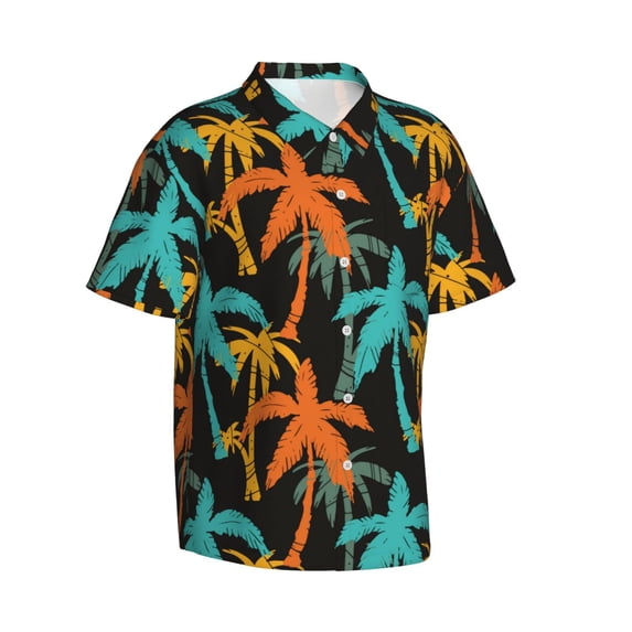 Goofa Palm Trees Hawaiian Shirt for Men, Unisex Summer Beach Casual Short Sleeve Button Down Shirts,Aloha Tropical Floral print shirt-Small