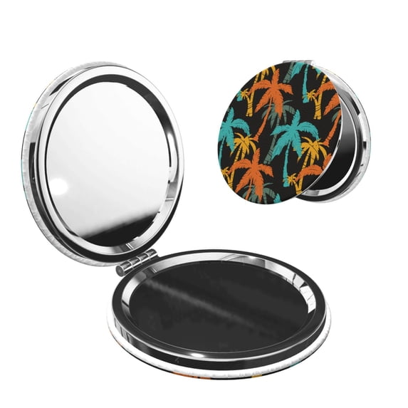 Goofa Palm Trees Pattern Pocket Mirror, Portable Makeup Mirror,Travel Makeup Mirror,Dual-Sided Compact Mirror,Gift Makeup Mirror-Round Shape