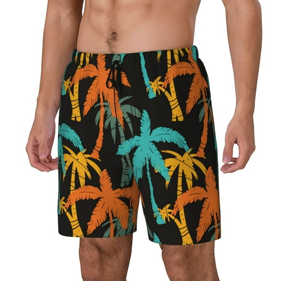 Goofa Palm Trees Printed Men's Swim Trunks Board Shorts Quick Dry Mens Swimming Trunks with Compression Liner,Breathable Fit Hawaii Beach Shorts-Small