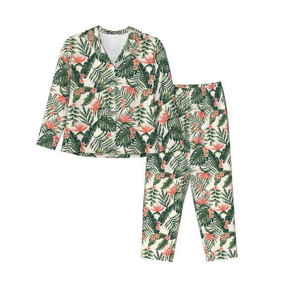 Goofa Palm Trees and Tropical Printed Women’s 2 Piece Pajama Set Super,Pajamas Women's Long Sleeve Sleepwear Soft Button Down Loungewear Pjs Lounge Set Nightwear-Small