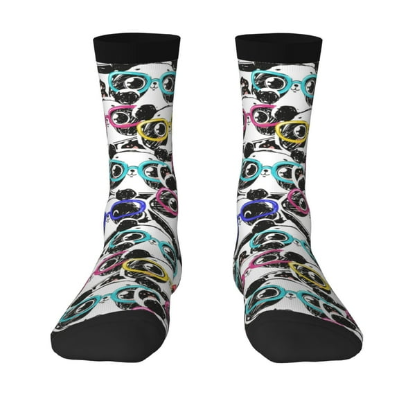 Goofa Panda And Glasses Printed Men's Crew Socks, Soft Durable Breathable Moisture-Wicking with Odor Control Cotton socks