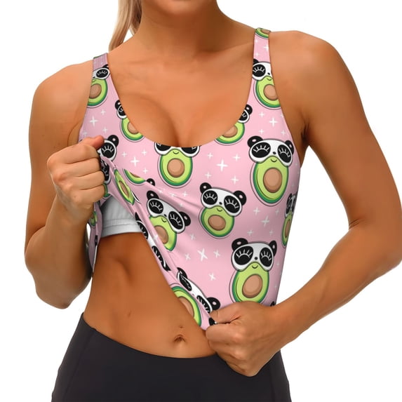 Goofa Panda Avocado Printed Sports Bras for Women, High Impact Running Bra Workout Crop Tank Tops Longline Sports Bra Push up-Medium