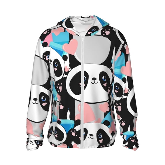 Goofa Panda Cute Pink Hearts Printed Women's UPF 50+ Sun Protection Hoodie Jacket Lightweight Long Sleeve Sun Shirt for Women with Pocket Hiking Outdoor-X-Large