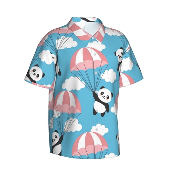 Goofa Panda Flying in the Sky Hawaiian Shirt for Men, Unisex Summer Beach Casual Short Sleeve Button Down Shirts,Aloha Tropical Floral print shirt-Large