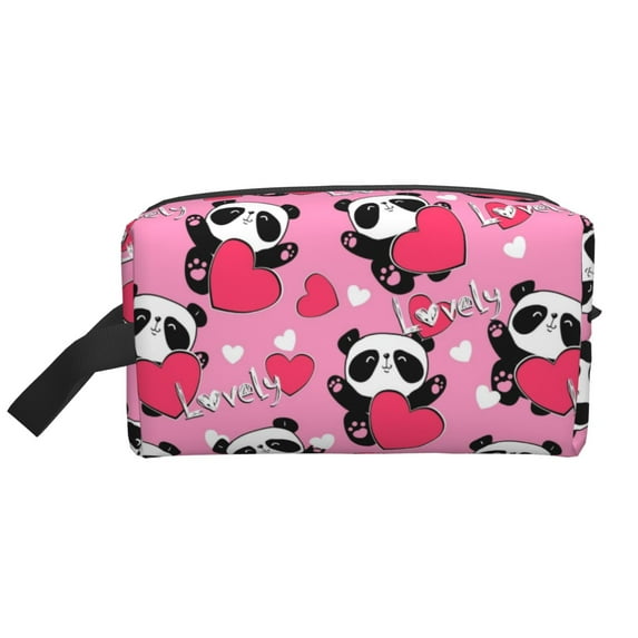 Goofa Panda Heart Valentine Printed Toiletry Bag with Handle,Large Capacity Travel Makeup Cosmetic Bag for Women, Carry on Airport Airline Compliant Bag