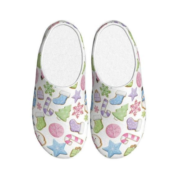Goofa Pastel Christmas Cookies Print Womens Mens Cotton Lightweight House Slippers , Washable Home Slippers,Indoor Comfy Bedroom Cozy Slippers-40/41