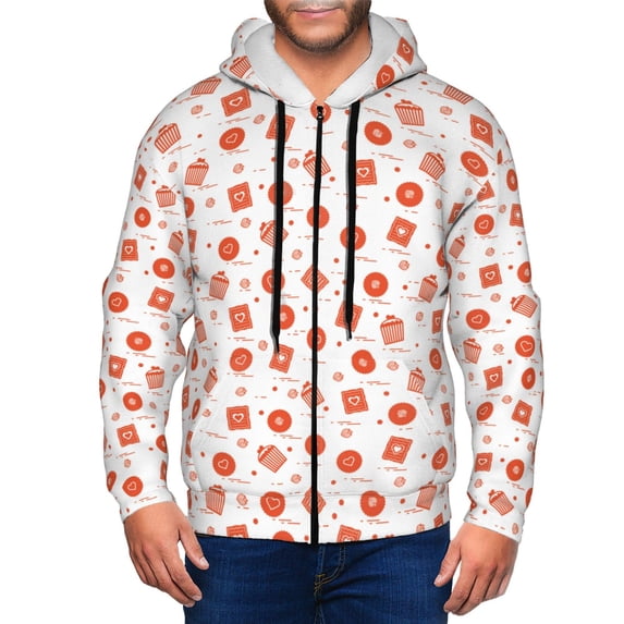 Goofa Pastry Pattern Mens Full-zip Hoodie, Zip-up Pullover Hooded Sweatshirt, Kangaroo Pocket Hoodie Ideal for Daily Wear, Travel, and Home-3X-Large