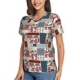 thumbnail image 1 of Goofa Patchwork In Country Style Pattern Women's Slim-Fit Short-Sleeve V-Neck T-Shirt,Classic-Fit Short-Sleeve V-Neck T-Shirt-Large, 1 of 5