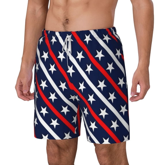 Goofa Patriotic Star Printed Men's Swim Trunks Board Shorts Quick Dry Mens Swimming Trunks with Compression Liner,Breathable Fit Hawaii Beach Shorts-Small