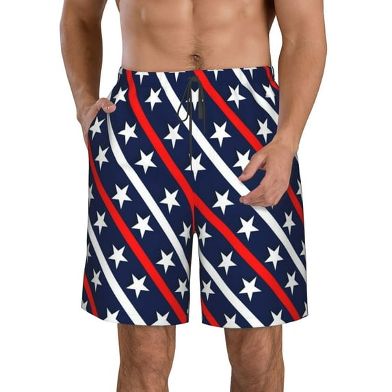Goofa Patriotic Star Printed Mens Swim Trunks Summer Quick Dry Short Beach Swimwear Bathing Suits-Medium