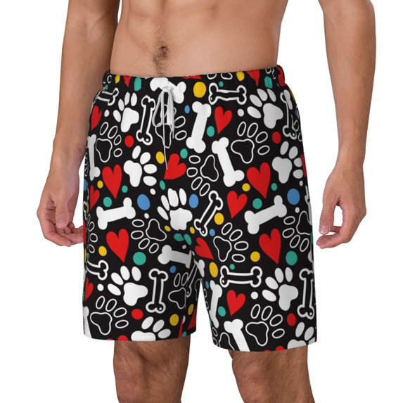 Goofa Paw And Bones Printed Men's Swim Trunks Board Shorts Quick Dry Mens Swimming Trunks with Compression Liner,Breathable Fit Hawaii Beach Shorts-3X-Large