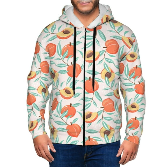 Goofa Peach Pattern Mens Full-zip Hoodie, Zip-up Pullover Hooded Sweatshirt, Kangaroo Pocket Hoodie Ideal for Daily Wear, Travel, and Home-