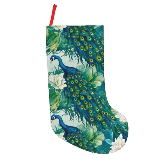 Goofa Peacock And Flowers for Christmas Stockings, 18inch Xmas Hanging Stocking Decorations for Christmas Party Family Decor