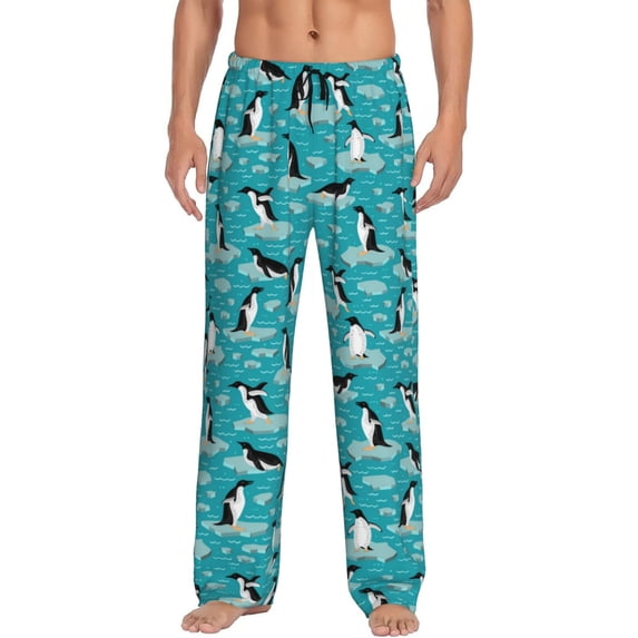 Goofa Penguins On The Ice In The Sea Pattern Printed Soft Pajama Pants for Men, Wide Leg Comfy Casual Lounge Yoga Pants-XX-Large