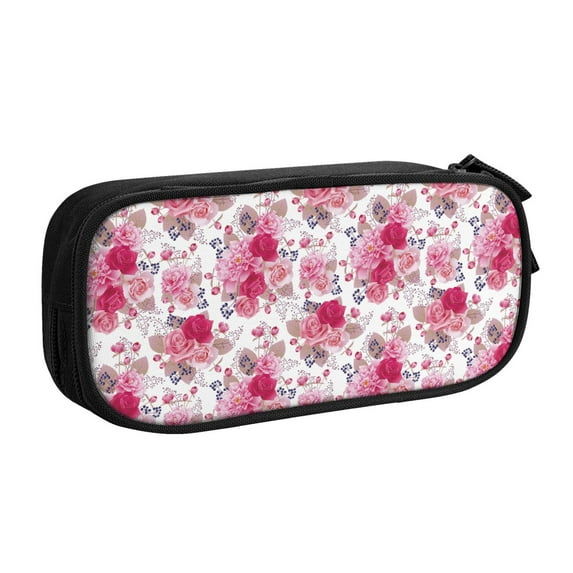 Goofa Peonies And Roses Pattern Big Capacity Pencil Pen Case Office College Large Storage High Capacity Bag Pouch Holder Box Organizer