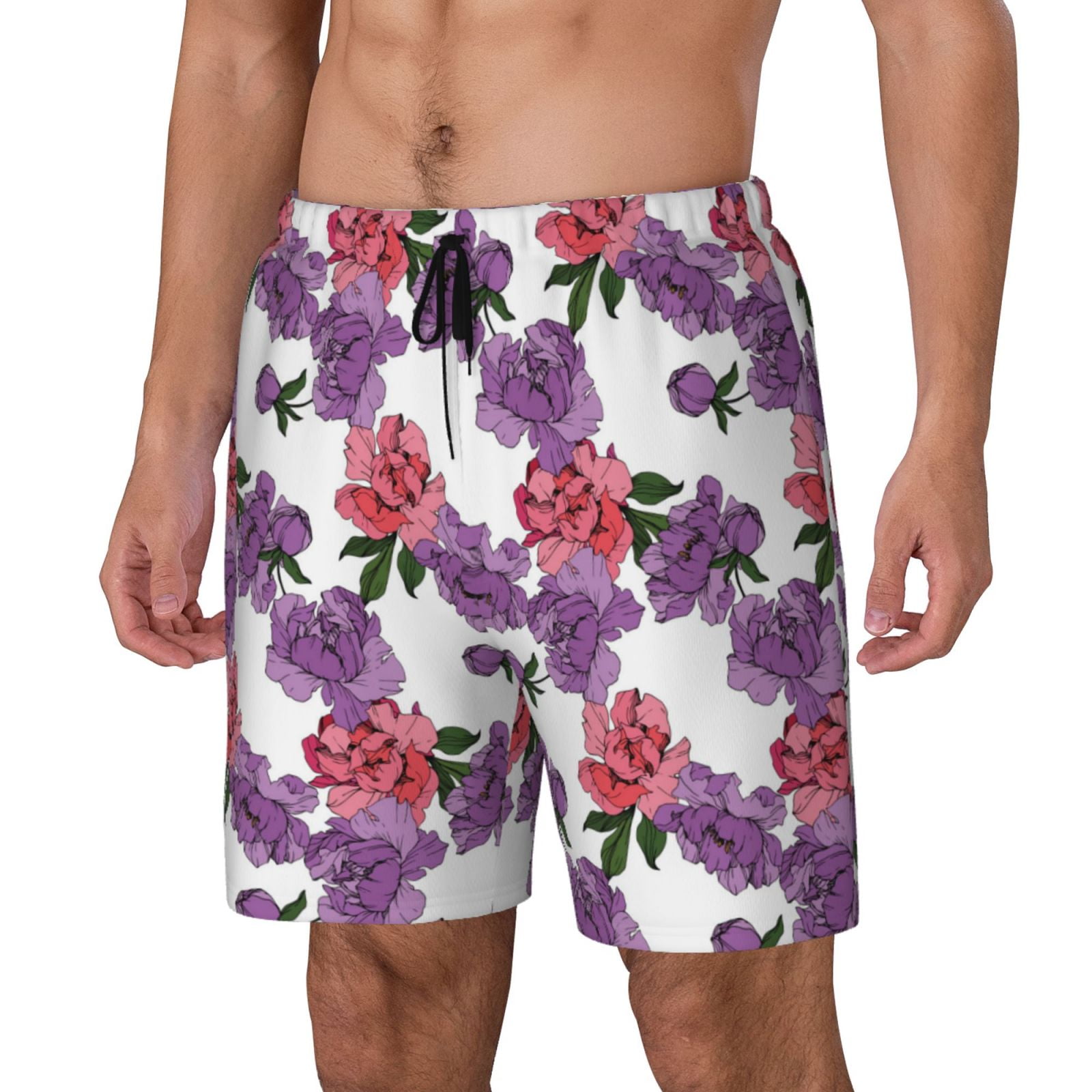 Goofa Peonies Printed Men's Swim Trunks Board Shorts Quick Dry Mens ...