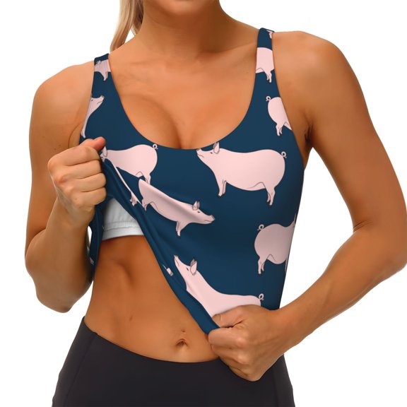 Goofa Pig 1 Printed Sports Bras for Women, High Impact Running Bra Workout Crop Tank Tops Longline Sports Bra Push up-Small