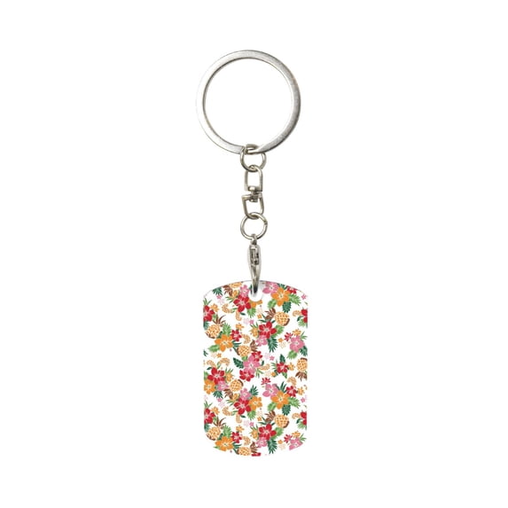Goofa Pineapple Flower Printed Rectangular Metal Keychain Bag Charm Floral Charm for Purse Keys Metal Keyring Gift for Women Accessories