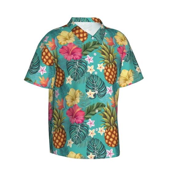 Goofa Pineapple Hawaiian Shirt for Men, Unisex Summer Beach Casual Short Sleeve Button Down Shirts,Aloha Tropical Floral print shirt-Small