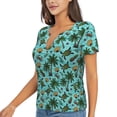 thumbnail image 1 of Goofa Pineapple Sea Turtle Pattern Womens Deep V Neck Low Cut Tops Casual Summer Short Sleeve Ribbed Knit T-Shirts-Medium, 1 of 5