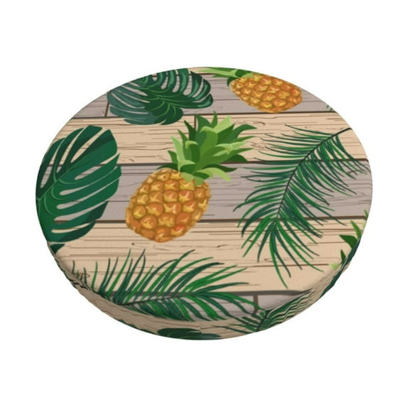 Goofa Pineapples Palm Leaves Printed Stool Covers Round, Waterproof Round Bar Stool Covers Anti-Slip Round Bar Stool Seat Cover with Elastic Bands Durable -