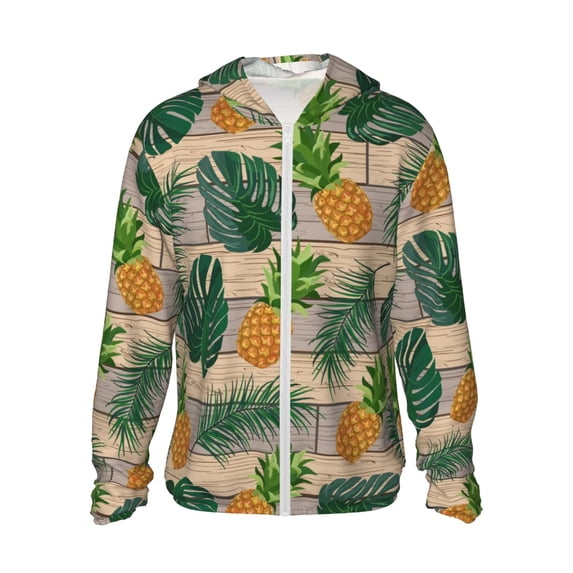 Goofa Pineapples Palm Leaves Printed Women's UPF 50+ Sun Protection Hoodie Jacket Lightweight Long Sleeve Sun Shirt for Women with Pocket Hiking Outdoor-