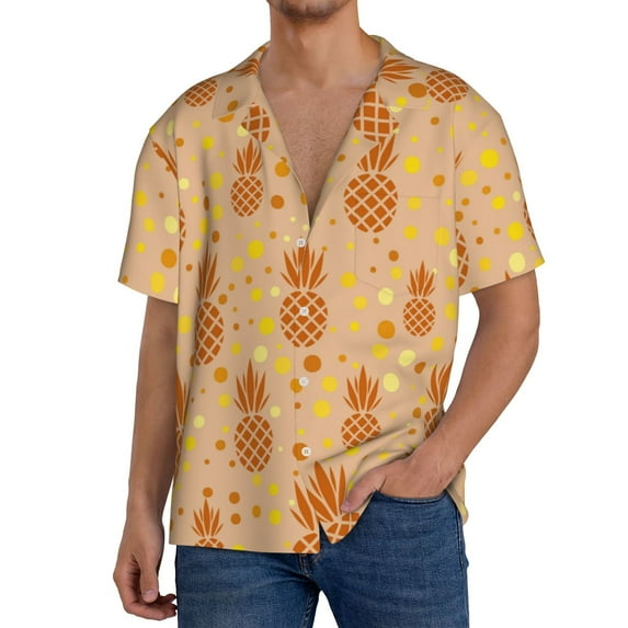 Goofa Pineapples Printed Men's Casual Short-sleeved Shirt,Lightweight Breathable Button-down,Summer Casual men's top,Versatile Fashion shirt-X-Large