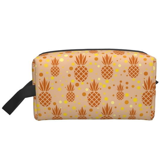 Goofa Pineapples Printed Toiletry Bag with Handle,Large Capacity Travel Makeup Cosmetic Bag for Women, Carry on Airport Airline Compliant Bag