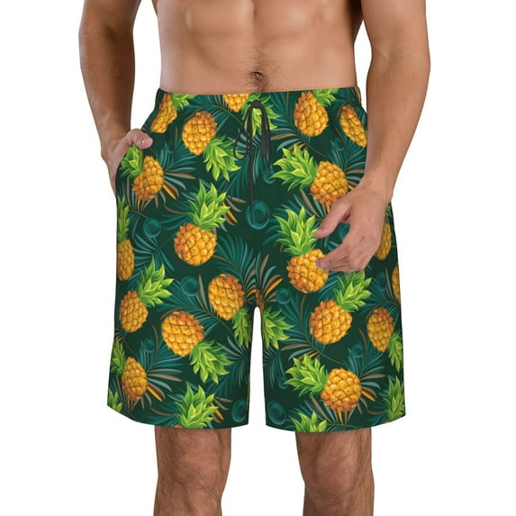 Goofa Pineapples with Palm Leaves Printed Mens Swim Trunks Summer Quick Dry Short Beach Swimwear Bathing Suits-3X-Large